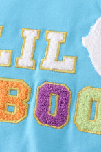 Blue halloween LIL BOO chenille patch boy top - ARIA KIDS