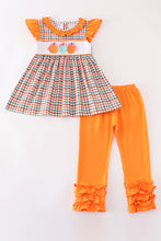 Pumpkin french knot gingham girl set - ARIA KIDS