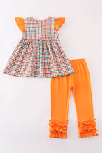 Pumpkin french knot gingham girl set - ARIA KIDS