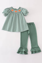 Green gingham pumpkin embroidery girl set - ARIA KIDS