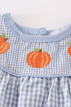 Blue woven check pumpkin embroidery girl bubble - ARIA KIDS