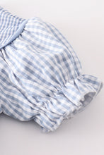 Blue woven check pumpkin embroidery girl bubble - ARIA KIDS