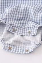 Blue woven check pumpkin embroidery girl bubble - ARIA KIDS