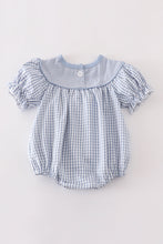 Blue woven check pumpkin embroidery girl bubble - ARIA KIDS