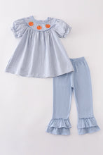 Blue woven check pumpkin embroidery girl set - ARIA KIDS