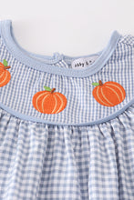 Blue woven check pumpkin embroidery girl set - ARIA KIDS
