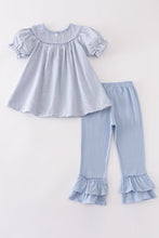 Blue woven check pumpkin embroidery girl set - ARIA KIDS