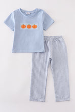Blue woven check pumpkin embroidery boy set - ARIA KIDS