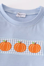 Blue woven check pumpkin embroidery boy set - ARIA KIDS