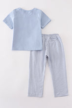 Blue woven check pumpkin embroidery boy set - ARIA KIDS