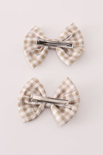 Khaki gingham piggie hair bow - ARIA KIDS