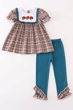 Brown plaid turkey french knot girl set - ARIA KIDS