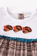 Brown plaid turkey french knot girl set - ARIA KIDS