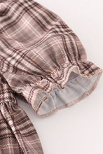 Brown plaid turkey french knot girl set - ARIA KIDS