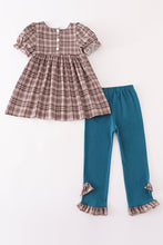Brown plaid turkey french knot girl set - ARIA KIDS