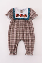 Brown plaid turkey french knot girl romper - ARIA KIDS