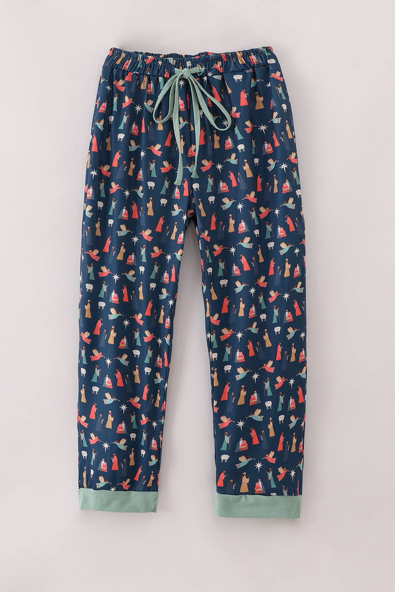 Navy nativity print mom pajamas pants - ARIA KIDS