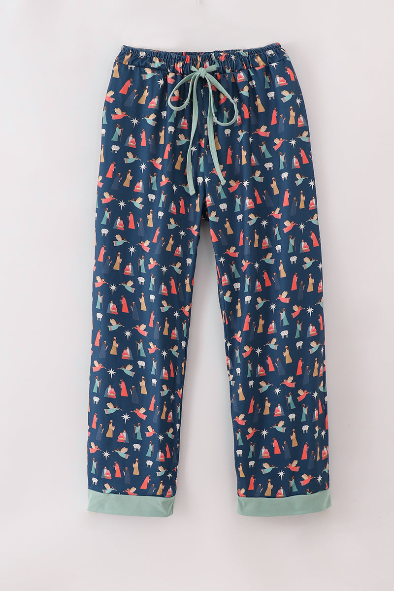 Navy nativity print dad pajamas pants - ARIA KIDS