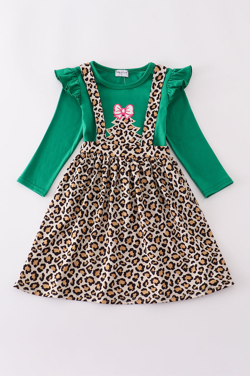 Forest tree applique leopard ruffle skorts set - ARIA KIDS