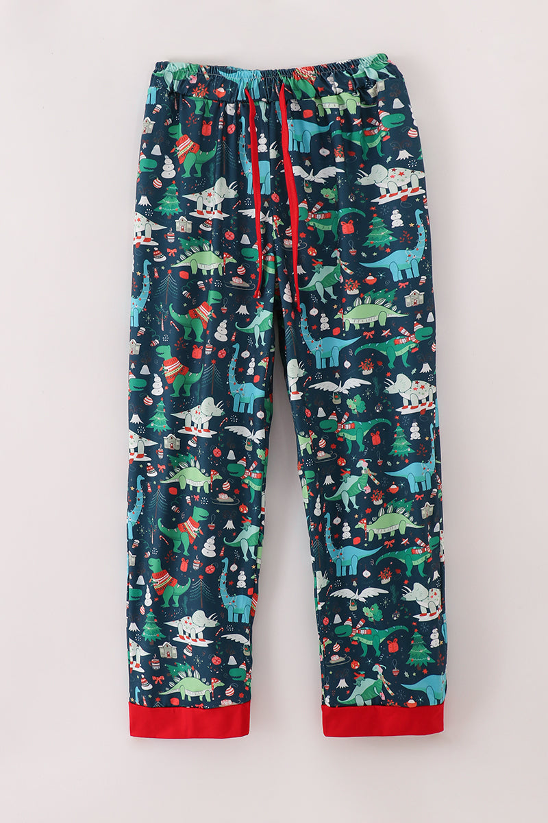 Green dinosaur print mom pajamas pants - ARIA KIDS