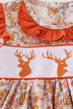 Rust floral print deer embroidery ruffle bubble - ARIA KIDS