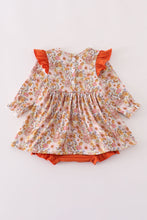 Rust floral print deer embroidery ruffle bubble - ARIA KIDS
