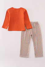 Rust deer embroidery gingham pants set - ARIA KIDS