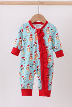 Blue christmas character print ruffle romper - ARIA KIDS