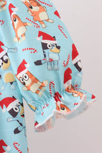 Blue christmas character print ruffle gown - ARIA KIDS