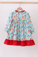 Blue christmas character print ruffle gown - ARIA KIDS