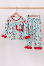 Blue christmas character print pajamas ruffle pants set - ARIA KIDS