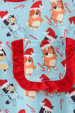 Blue christmas character print pajamas ruffle pants set - ARIA KIDS