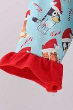 Blue christmas character print pajamas ruffle pants set - ARIA KIDS