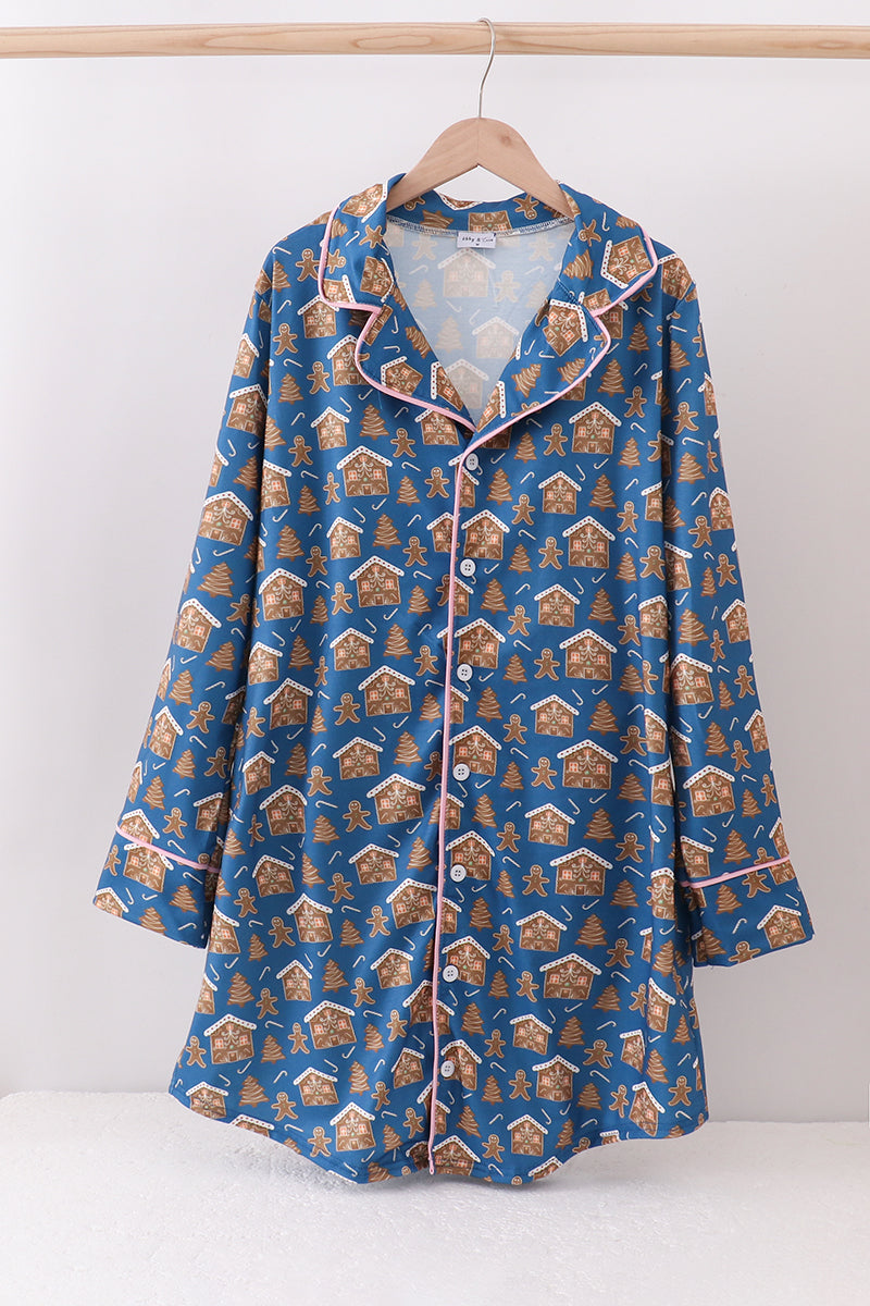 Navy gingerbread print mom gown - ARIA KIDS