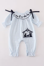 Navy plaid nativity embroidery girl romper - ARIA KIDS