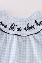 Navy plaid nativity embroidery girl romper - ARIA KIDS