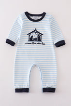 Navy plaid nativity embroidery boy romper - ARIA KIDS