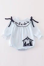 Navy plaid nativity embroidery girl bubble - ARIA KIDS