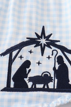 Navy plaid nativity embroidery girl bubble - ARIA KIDS