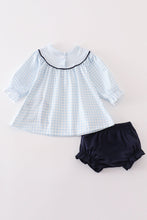 Navy plaid nativity embroidery girl bloomers set - ARIA KIDS