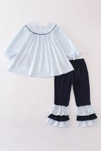 Navy plaid nativity embroidery girl set - ARIA KIDS