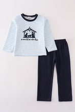 Navy nativity embroidery gingham boy set - ARIA KIDS