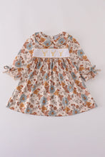 Khaki deer embroidery floral dress - ARIA KIDS
