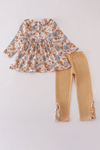 Khaki deer embroidery floral pants set - ARIA KIDS