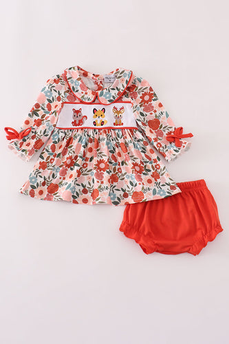 Fox embroidery floral print bloomer set - ARIA KIDS