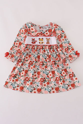 Fox embroidery floral print dress - ARIA KIDS