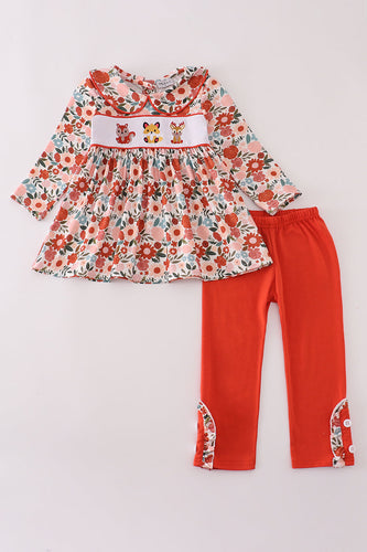 Fox embroidery floral print pants set - ARIA KIDS