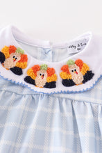 Teal thanksgiving turkey french knot plaid girl bubble