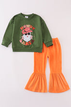 Green howdy santa print velvet bell girl pants set - ARIA KIDS