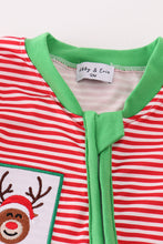 Red stripe christmas reindeer embroidery boy romper - ARIA KIDS